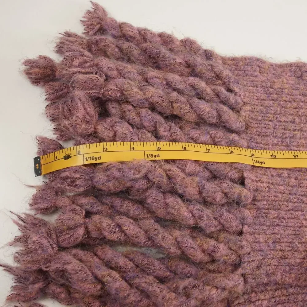 Anthropologie Heather Pink Purple Knit Braded Fringe Scarf 12